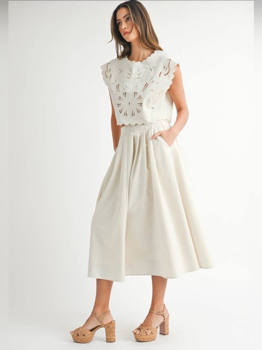 MABLE White Embroidered Eyelet Crop Top